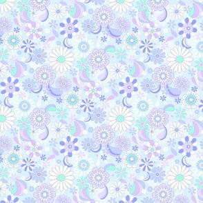 Daisy Fun Retro Pop florals Regular Scale baby blue lilac purple by Jac Slade