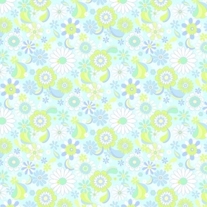 Daisy Fun Retro Pop florals Regular Scale lime green and pale blue by Jac Slade