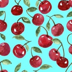 Ripe Red Cherries On Aqua