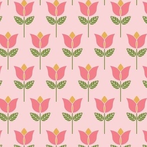 Retro geometric open tulip flowers on pink (small)