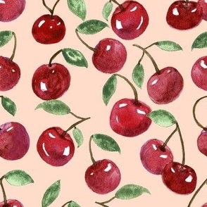 Red Ripe Cherries On Peach