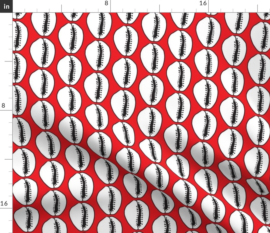 cowrie shells on red