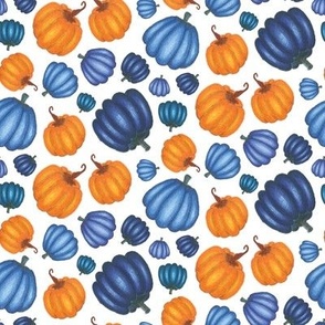 Blue and Orange Pumpkin Half Drop Pattern White Background