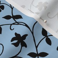 Periwinkle Flowers - Black on Sky blue