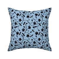 Periwinkle Flowers - Black on Sky blue