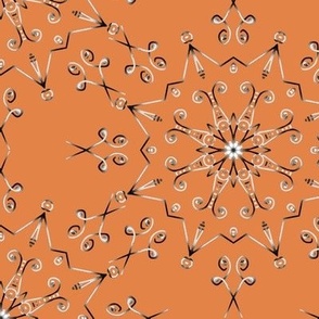 Kaleidoscope Star and Scissors Silvery Gray on Jasper Orange