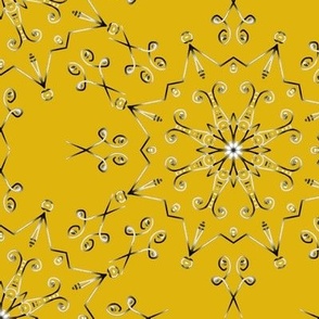 Kaleidoscope Star and Scissors Silvery Gray on Mustard Yellow