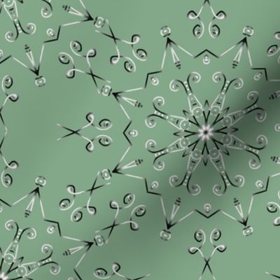 Kaleidoscope Star and Scissors Silvery Gray on Mint Green
