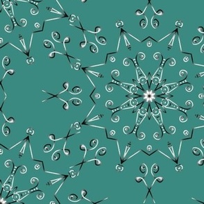 Kaleidoscope Star and Scissors Silvery Gray on Celadon Green