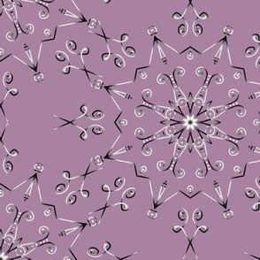 Kaleidoscope Star and Scissors Silvery Gray on Deep Amethyst.