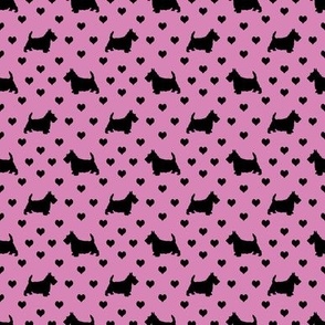 Scottie Dog and Hearts Pattern Black on Pink