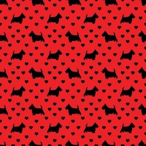 Scottie Dog and Hearts Pattern Black on Red