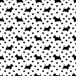 Scottie Dog and Hearts Pattern Black on White