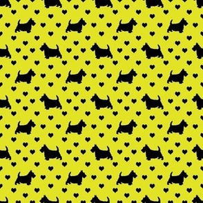 Scottie Dog and Hearts Pattern Black on Yellow