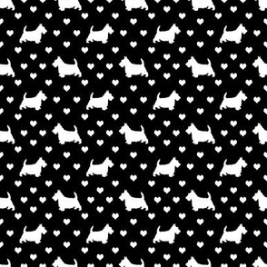 Scottie Dog and Hearts Pattern White on Black