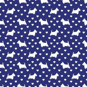 Scottie Dog and Hearts Pattern White on Blue