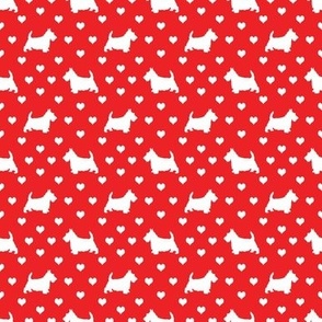 Scottie Dog and Hearts Pattern White on Red