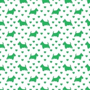 Scottie Dog and Hearts Pattern Green on White