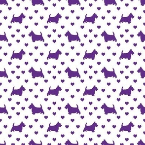 Scottie Dog and Hearts Pattern Purple on White