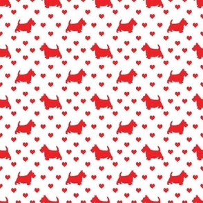 Scottie Dog and Hearts Pattern Red on White