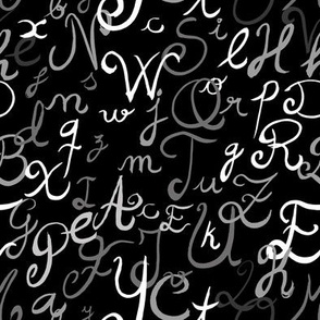 Alphabet fabric with black background. Black and white ABC fabric