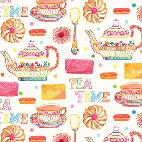 Tea time in the Garden_Jumbo watercolor large scale