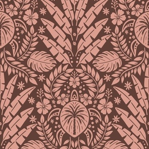 Hawaiian Damask | Large Scale | Dusky Pink Tropical Tiki Pineapple