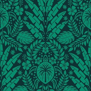 Hawaiian Damask | Large Scale | Tropical Jewel Green Pineapple