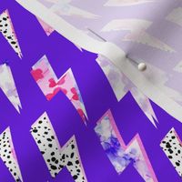 bold preppy lightning bolts with polka dots on purple in smaller scale