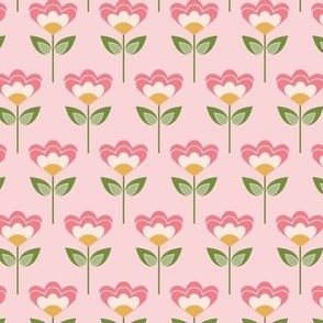 Retro geometric flowers on pink (small)