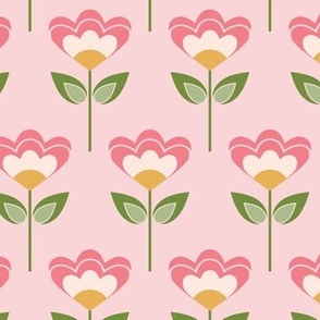 Retro geometric flowers on pink (medium)