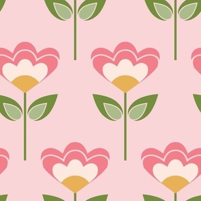 Retro geometric flowers on pink (large)