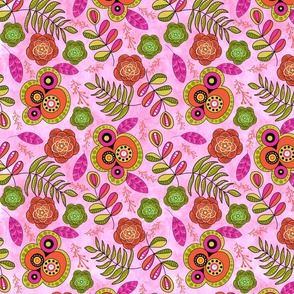 Colorful Fern Abstract Elements Fresco Pink 