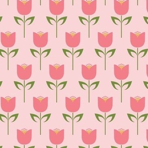 Retro geometric in full bloom flowers on pink (small)