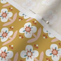 Retro flowers geometric mustard 