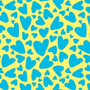 Blue Neon Hearts Pastel Neon Yellow Background
