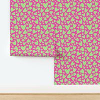 Neon Pastel Green Hearts Hot Pink Neon Background - Large Scale