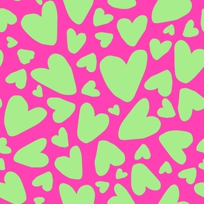 Neon Pastel Green Hearts Hot Pink Neon Background - Large Scale