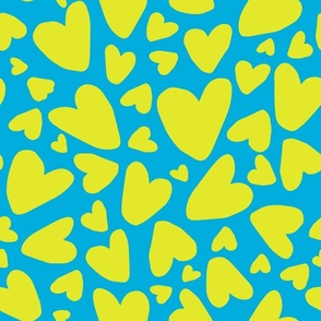 Neon Green Hearts Neon Blue Background - Large Scale