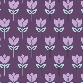 Retro geometric tulip flowers on purple (small)