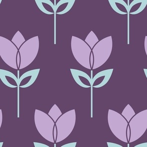 Retro geometric tulip flowers on purple (large)