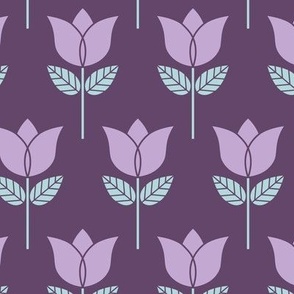 Retro geometric open tulip flowers on purple (medium)