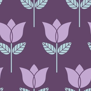 Retro geometric open tulip flowers on purple (large)