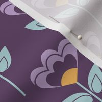 Retro geometric flowers on purple (medium)