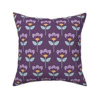 Retro geometric flowers on purple (medium)