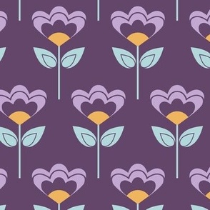 Retro geometric flowers on purple (medium)