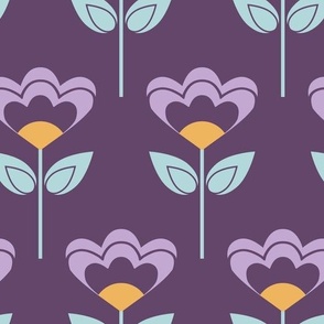 Retro geometric flowers on purple (large)