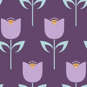 Retro geometric in full bloom flowers on purple (large)