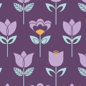 Retro geometric mixed flowers on purple (medium)