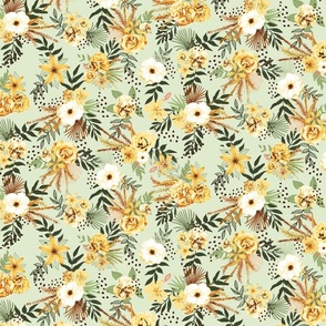 Boho Tropical Floral Wilderness in Yellow and Sage Green Medium